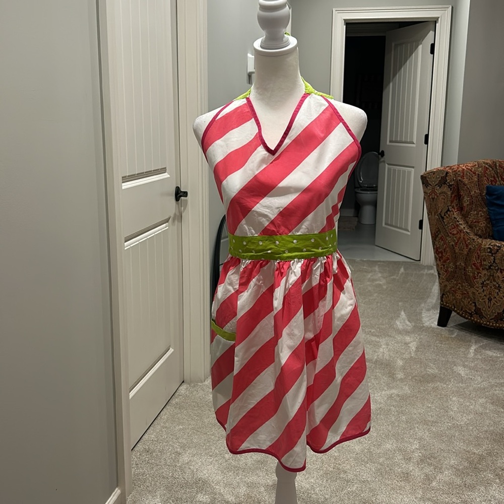 Fun Lime Green, Pink and White  Adjustable Apron.  Stripes & Polkadots
